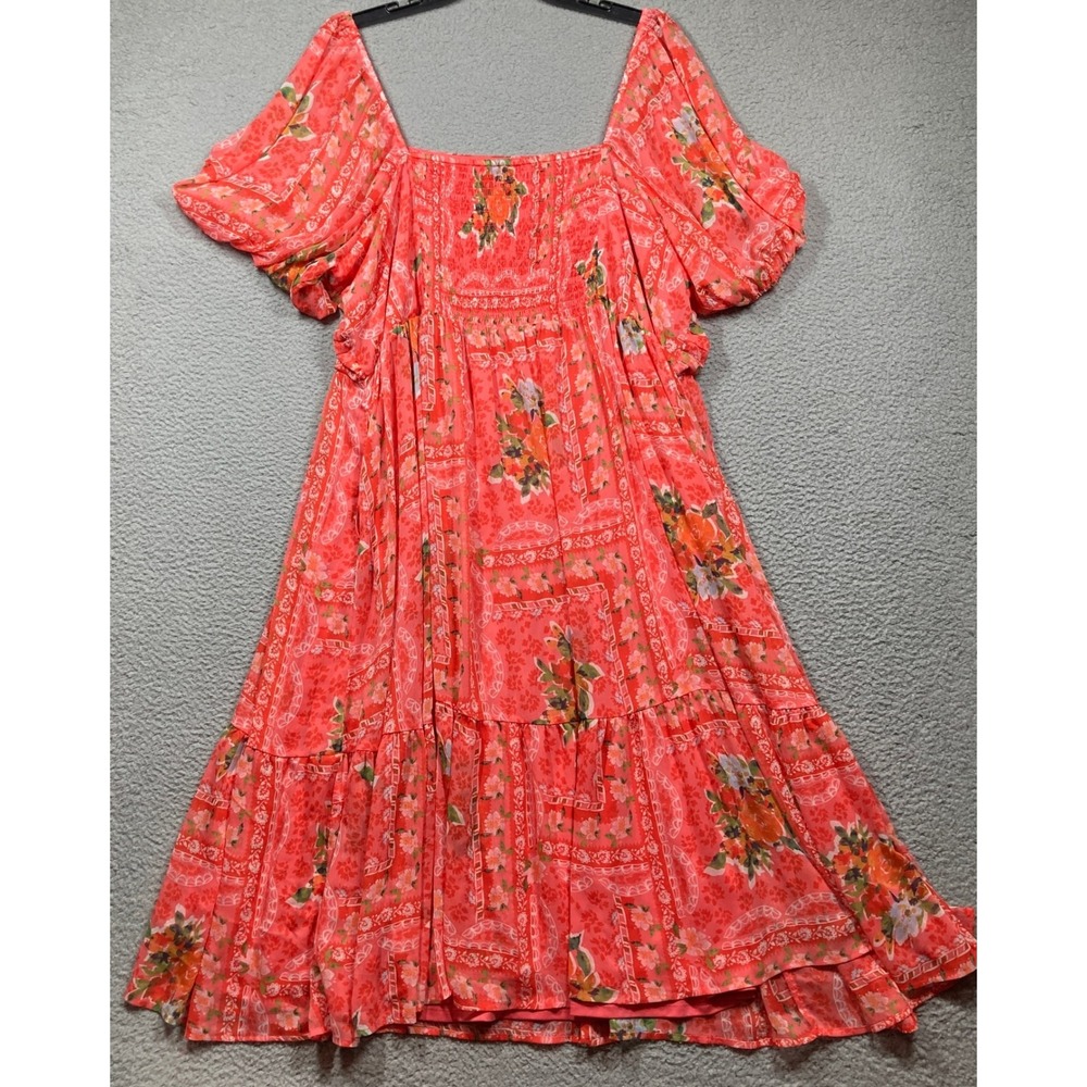 Coral Floral Puff-Sleeve Midi Dress - Picture 9 of 9